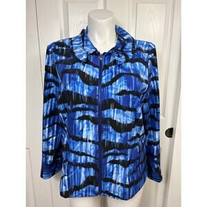 Zenergy by Chico's Women's Zippered Jacket Size Large Lightweight Pockets Blue